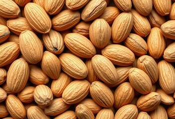 Fototapeta premium Close-up illustration of almonds arranged as a vector, showcasing their texture and form, design, food