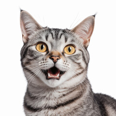 Happy Cat Portrait: A captivating close-up captures the endearing charm of a domestic cat, showcasing its expressive face and adorable features.