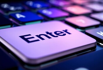 Close-up of a large enter key on a keyboard, representing big data,  macro,  processing