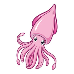 Pink cartoon squid with tentacles and large eyes illustration