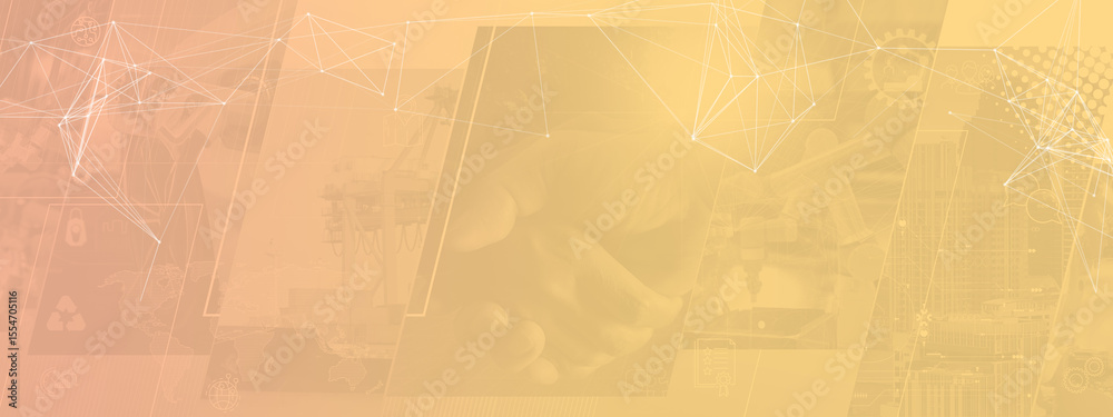Poster Abstract Industry Technology Background with Orange Overlay and Network Lines