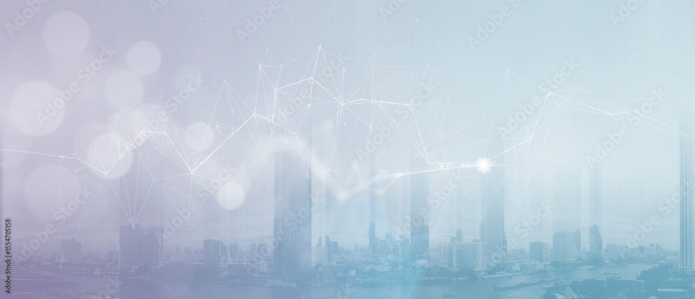Poster smart city network background with digital connection overlay