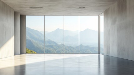 Empty Modern Concrete Room with Mountain View