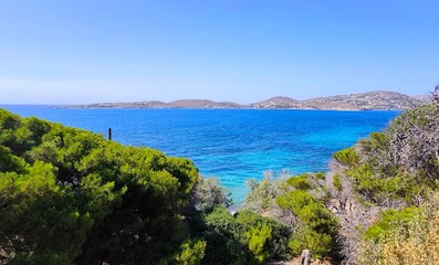 Mesmerizing view of the Aegean Sea from a hill in Parasporos, near Parikia, the capital of Paros Island, Greece.