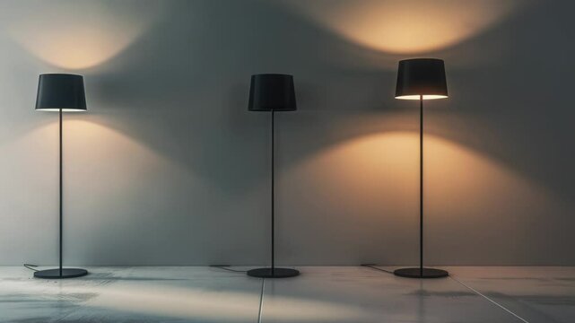 Three modern floor lamps placed next to each other for a cozy atmosphere