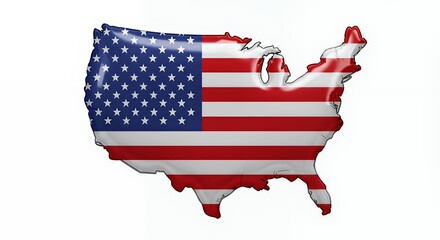 Usa Map Design Showing National Flag on White Background