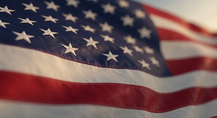 Waving Flag with Stars and Stripes Patriotic Symbol Close Up
