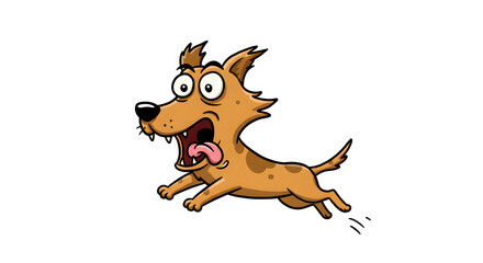 Fototapeta premium A cartoon dog, brown and tan, with wide eyes, runs frantically, tongue hanging out, in a comical, exaggerated style.