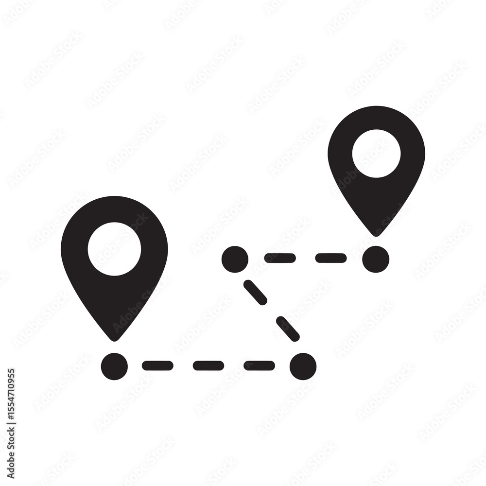 Poster delivery route tracking icon with map pin location showing journey from start to destination package