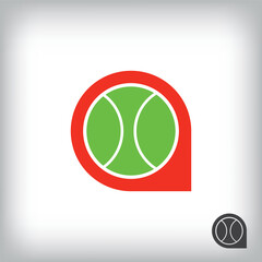 Speech sign and tennis ball logo. Unique design identity. Geometric sport flat logo template.