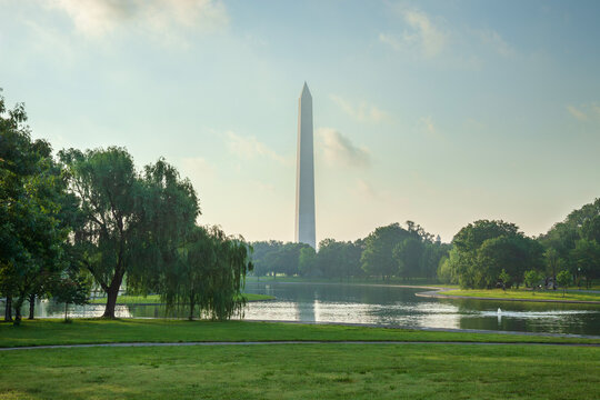 Washington Monument viewed above Constitution Gardens Pond on a bright spring morning - Powered by Adobe