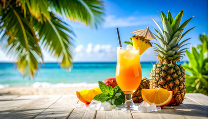 Tropical beach cocktail pineapple summer vacation holiday paradise