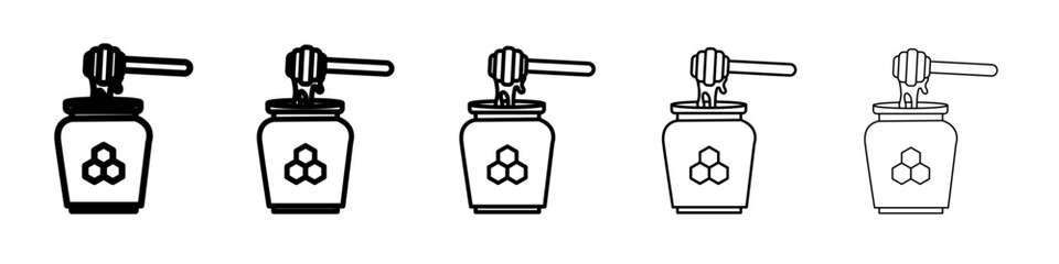 Honey jar with dipper icon flat simple outline logo