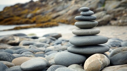 Stacked stones on a beach