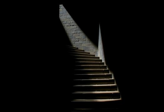 Dark, shadowy staircase descending into darkness,   art,  spooky