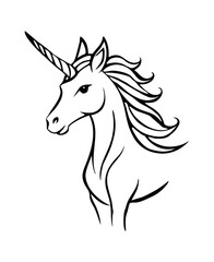 Elegant Unicorn Line Art Illustration - Black and White Vector