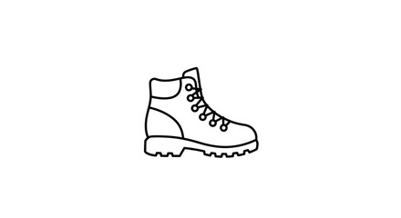 Black Outline Hiking Boot Illustration with Laces and Treaded Sole