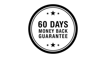 Black and White 60 Days Money Back Guarantee Seal with Stars