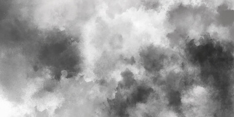 Abstract white and gray isolated cloud cumulus clouds. Gray aquarelle painted realistic fog or mist smoky textured canvas design. White and ash messy wall stucco texture background.	