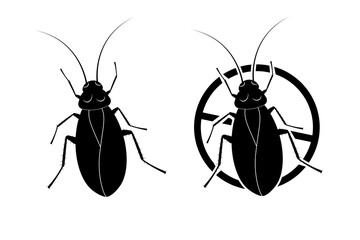 Cockroach silhouette and no cockroach sign in black and white