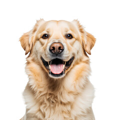 Golden Retriever Portrait: A close-up shot of a friendly golden retriever, radiating warmth and happiness, with a focus on the dog's expressive eyes and joyful demeanor.