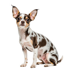 Obraz premium Chihuahua Portrait: A charming Chihuahua with distinctive spots poses with an air of sophistication, capturing the unique beauty and personality of this beloved breed.