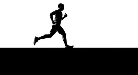 Running Man Silhouette in Athletic Pose, Black and White