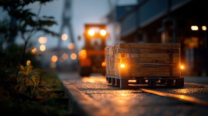 Evening Cargo Operations with Illuminated Ramp and Crew Activities