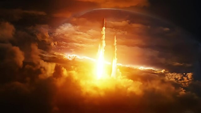 Realistic Planet Earth Bombarded by Nuclear Weapons. Nuclear War Related Concept.