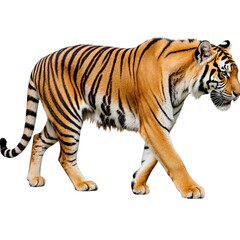 Obraz premium Majestic Tiger on the Prowl: A striking image of a magnificent tiger in its natural habitat, the powerful feline walking with regal grace and captivating presence.