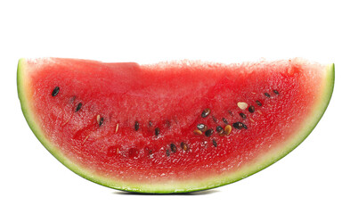 Watermelon slice isolated on white background, side view