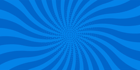 Pop art comic blue background with halftone, rays, gradient. Vector cartoon illustration