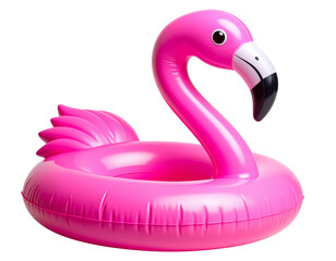  Bright Pink Inflatable Flamingo Pool Toy Side View Isolated on Transparent Background PNG