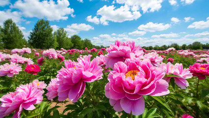 pink flowers against blue sky