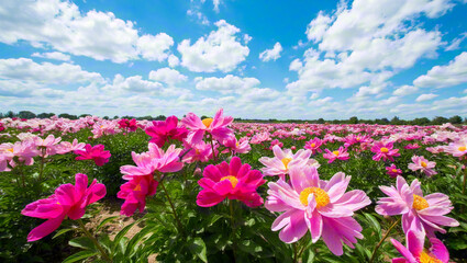 pink flowers against blue sky
