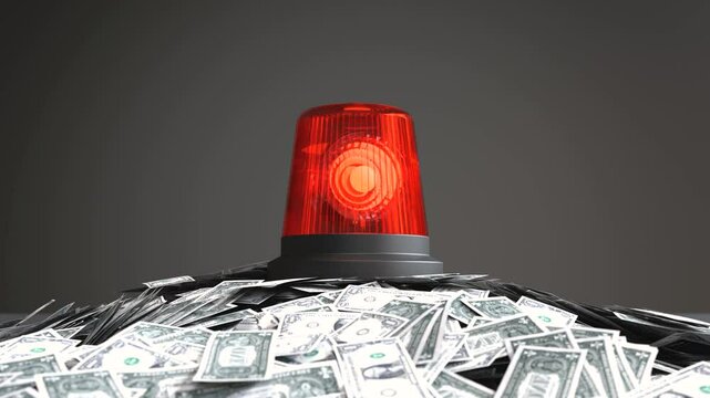 Emergency alarm on dollar bills, Economic crisis concept