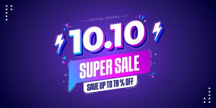 10.10 super sale promo banner with discount offer. Flash sale banner background. Flash sale special offer banner for social media post or website banner