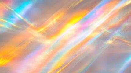 Iridescent abstract pattern with soft pastel colors displaying shimmering light beams and reflections in a smooth, flowing texture.