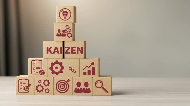 Kaizen: Continuous Improvement Wooden Blocks Concept - Business Strategy, Process, Efficiency, Teamwork, Goals