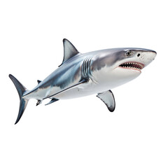 Obraz premium Great White Shark on the Prowl: A majestic great white shark with its powerful jaws open wide cruises through the deep ocean waters.