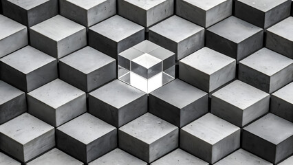 Cubic pattern in monochrome shades, center fully clear