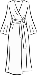 Elegant, robe, fashion, sketch, women, dress, long, sleeve, wrap, gown, stylish, garment, illustration, flat, vector, lineart, apparel, design, outline, cad drawing flat vector illustration