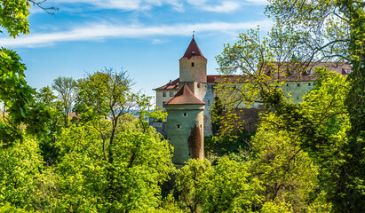 A view from the castle gardens the east side of the castle complex in Prague in springtime
