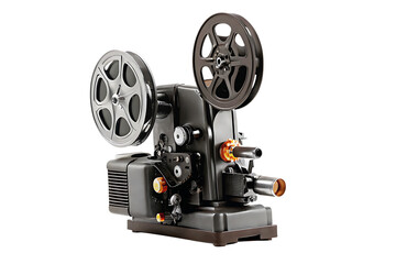 Naklejka premium Vintage film projector with metal reels isolated on a transparent background movie projector