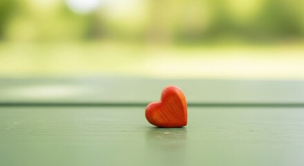 Fototapeta premium Single Heart Shape Object on Green Surface with Blurred Background