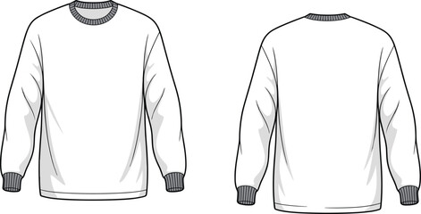 Sweatshirt, ribbed cuffs, crewneck, fashion, pullover, apparel, unisex, clothing, front, back, sketch, flat, vector, template, technical, design, style, cad, drawing, illustration