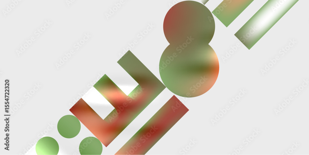 Poster abstract composition. geometric shapes overlap, creating blurred gradients. colors include red, gree