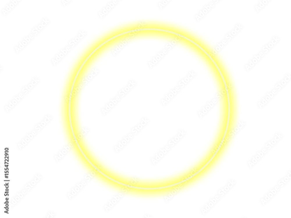 Poster abstract geometric design featuring concentric yellow circles within a square frame with triangular 