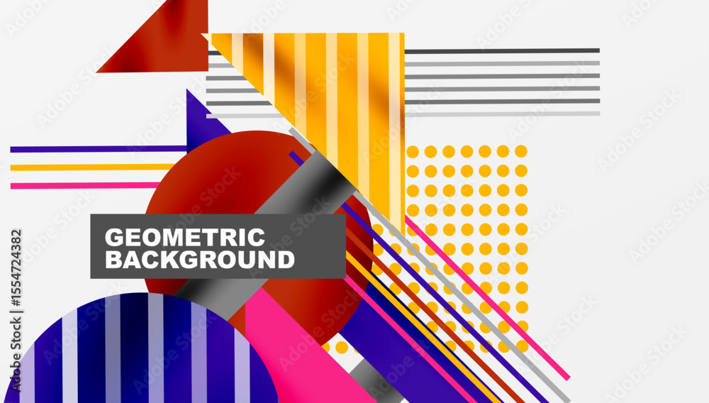 Aufkleber Abstract geometric composition. Vivid colors, shapes overlap creating dynamic visual effect. Modern design element for backgrounds.