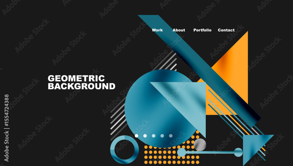 Aufkleber abstract geometric design. dark background features vibrant shapes, lines, text elements. modern aes